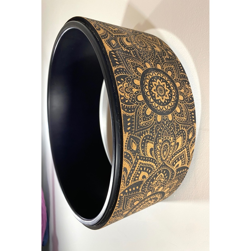 Yoga Design Lab Cork Yoga Wheel Gold Mandala Black Back Roller Prop - Picture 3 of 4